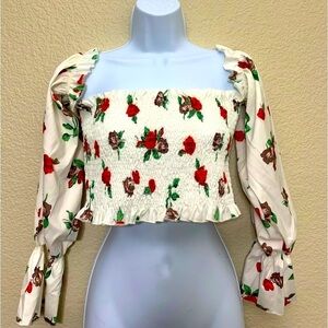 SHEIN Smocked Floral Off Shoulder Summer Top Sz M